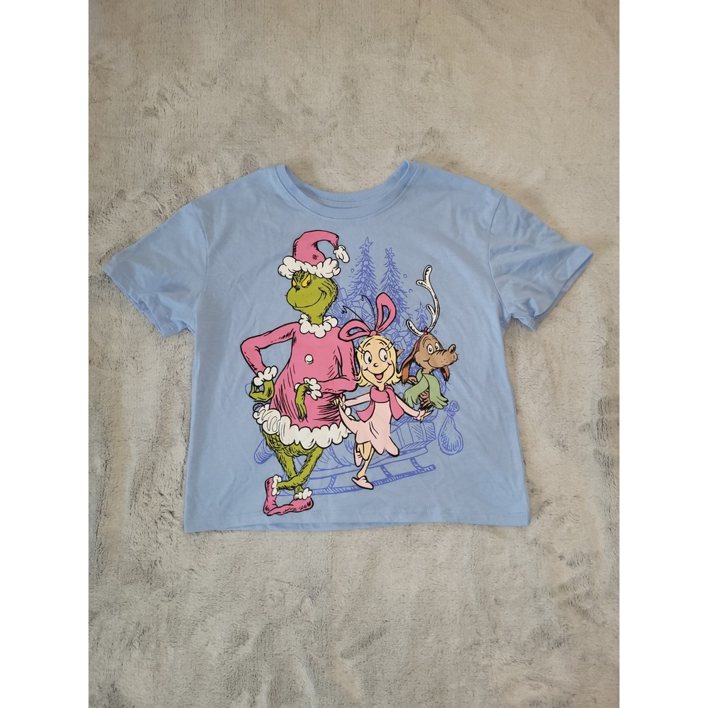 Dr Seuss Unisex Kids Size Medium Grinch Cindy Lou Who Blue Tshirt Christmas Xmas